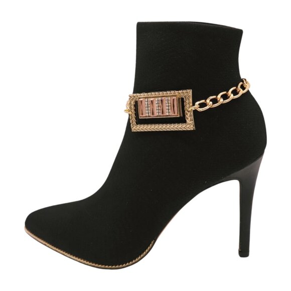 NEW Women Gold Metal Boot Chain Bracelet Bling Shoe Square Charm Fashion 2PCS - Picture 9 of 17